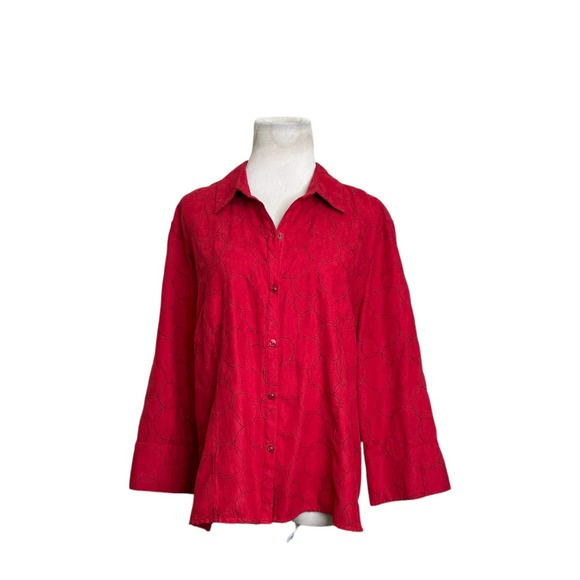 Sag Harbor red faux suede 3/4 sleeves button shirt size Large - Picture 4 of 7